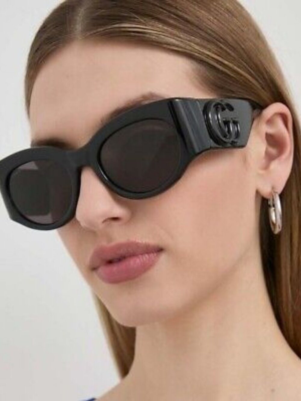 GUCCI GG1544S 001 BLACK OVAL SUNGLASSES